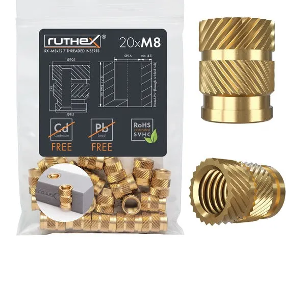 Ruthex M5 threaded insert – Rx-M8x12.7 - 20 pcs